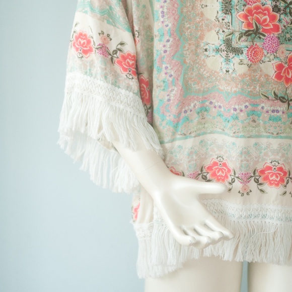ZAPA Basic Boho Floral Fringe Kimono Coverup - Picture 10 of 10